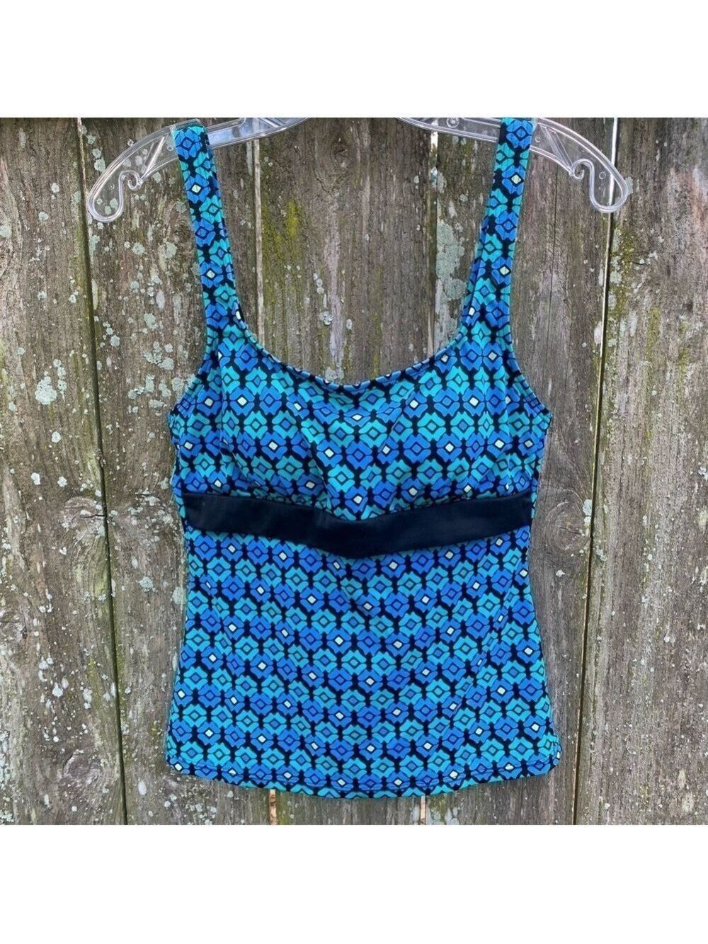 Athena Teal Blue Patterned Tankini Swim Top